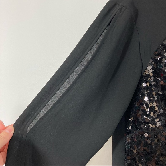 Cache Open Sleeve Black Sequin Blouse, Size Small - Picture 4 of 5